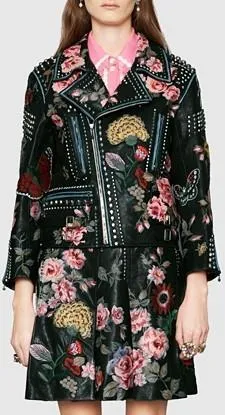 Embellished Genuine Leather Biker Jacket