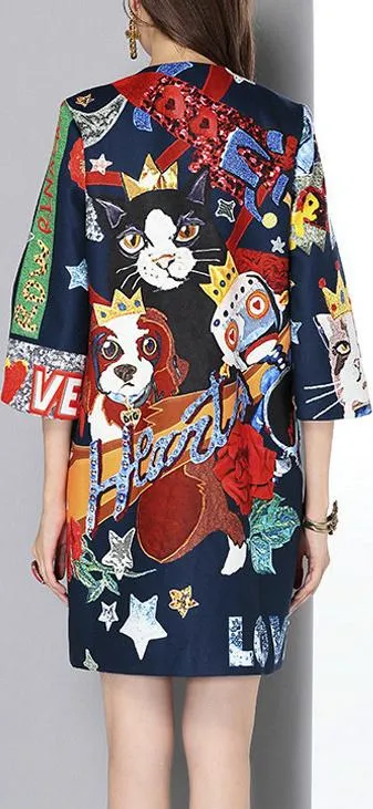 Embellished Printed Coat