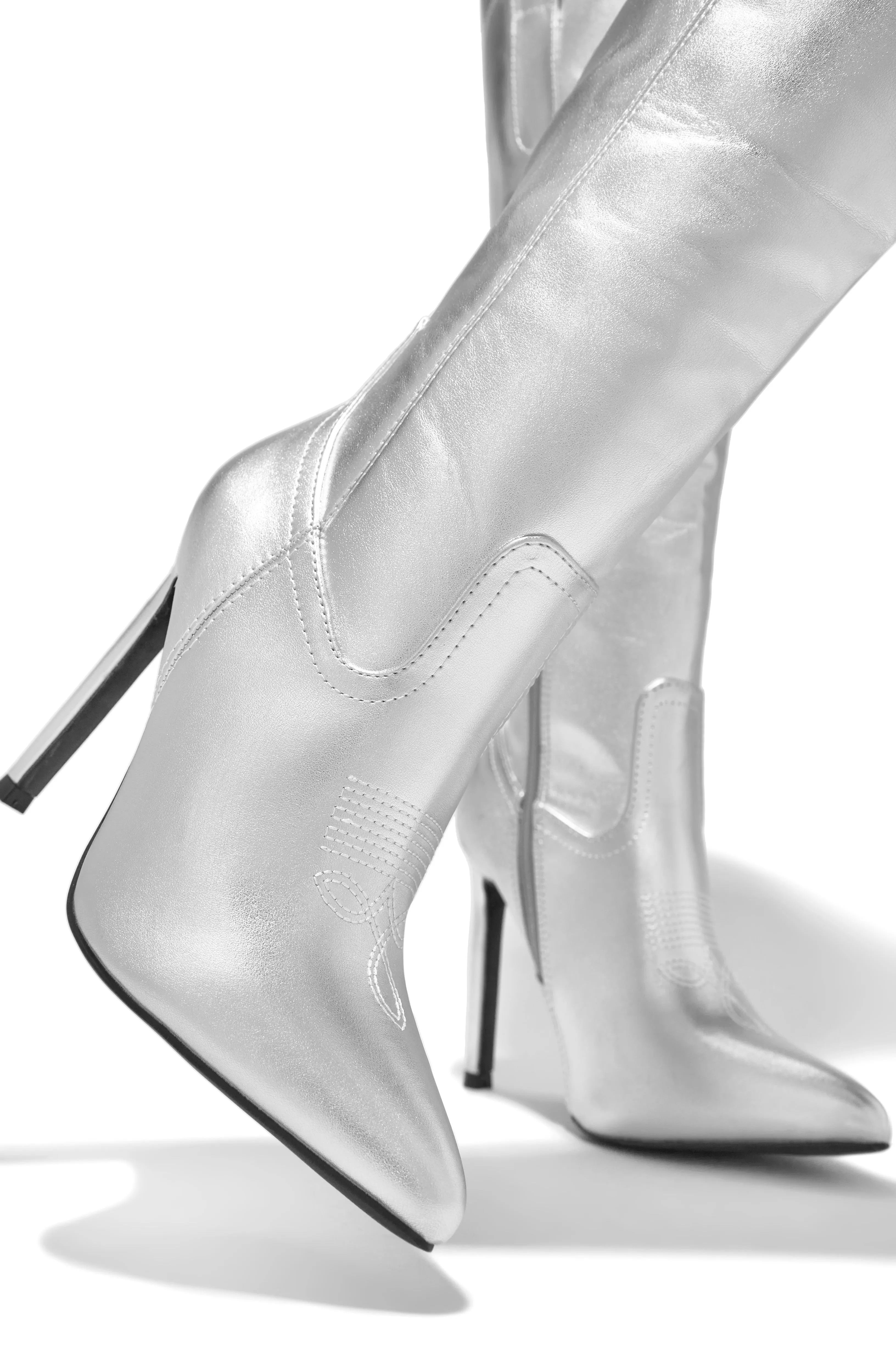 Erin High Heel Boots - Silver