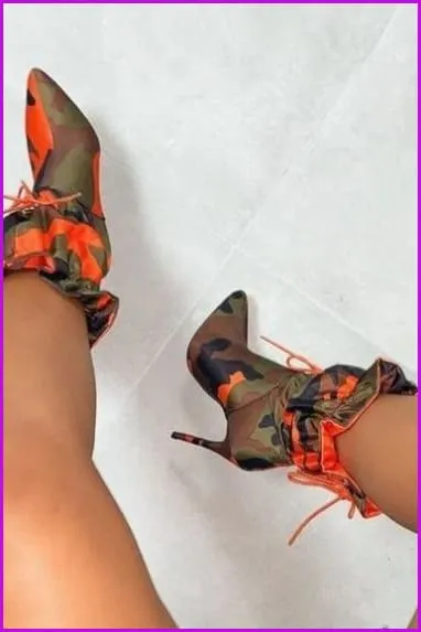 Fashion Camouflage Ankle Boots Woman Stilettos F1890