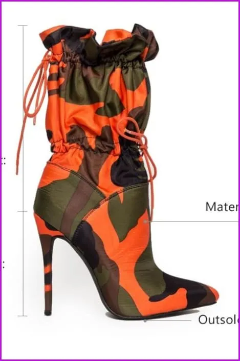 Fashion Camouflage Ankle Boots Woman Stilettos F1890