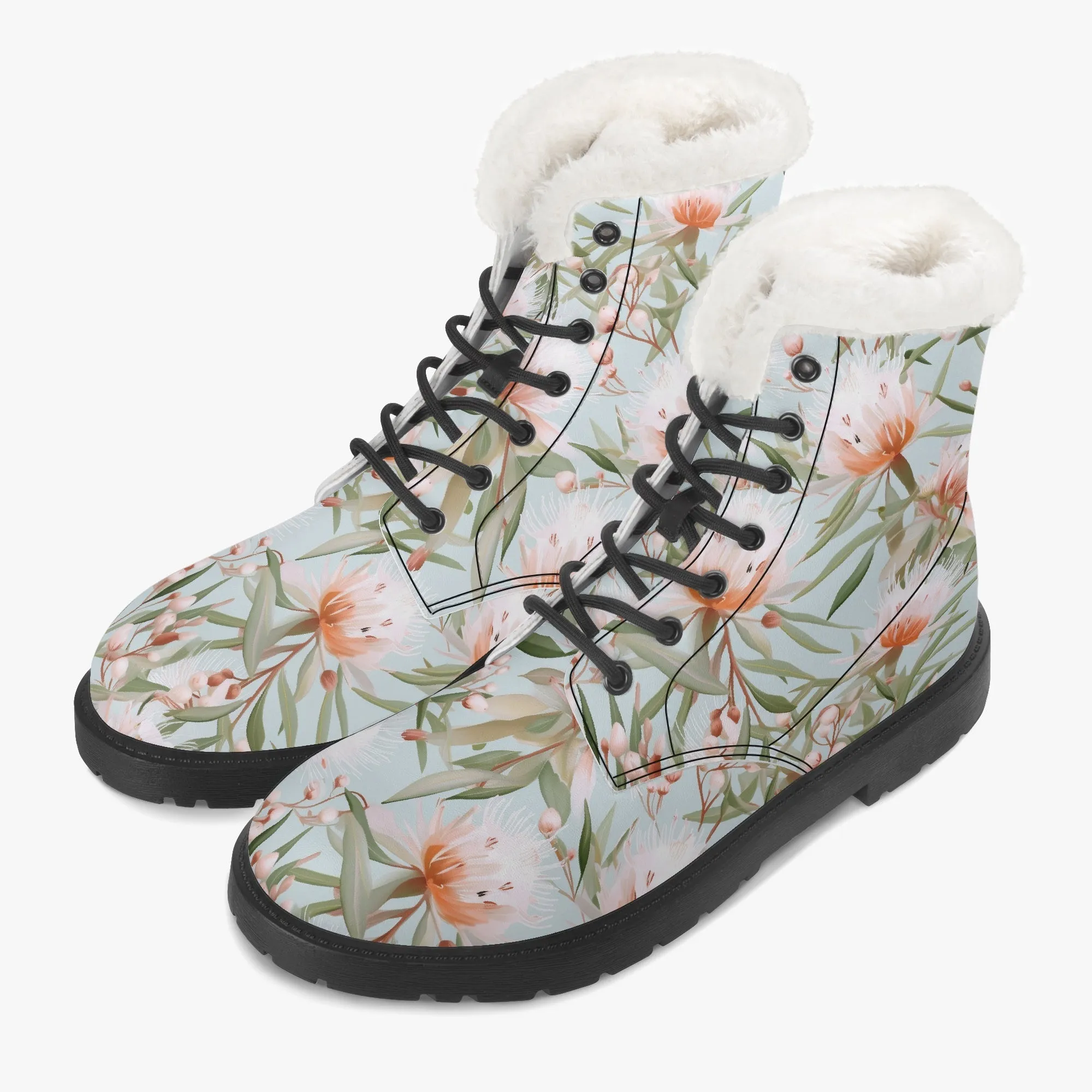 Faux Fur Leather Boots Australian Floral 3