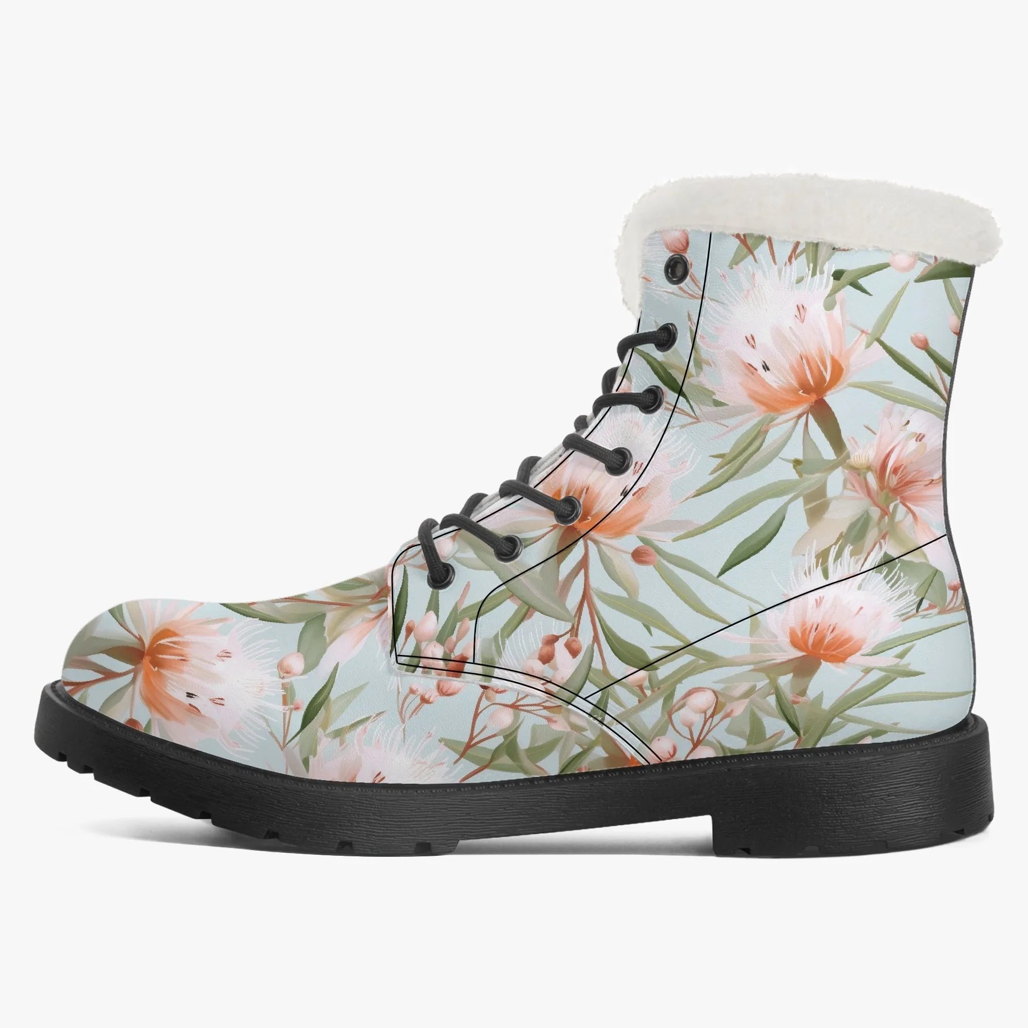 Faux Fur Leather Boots Australian Floral 3