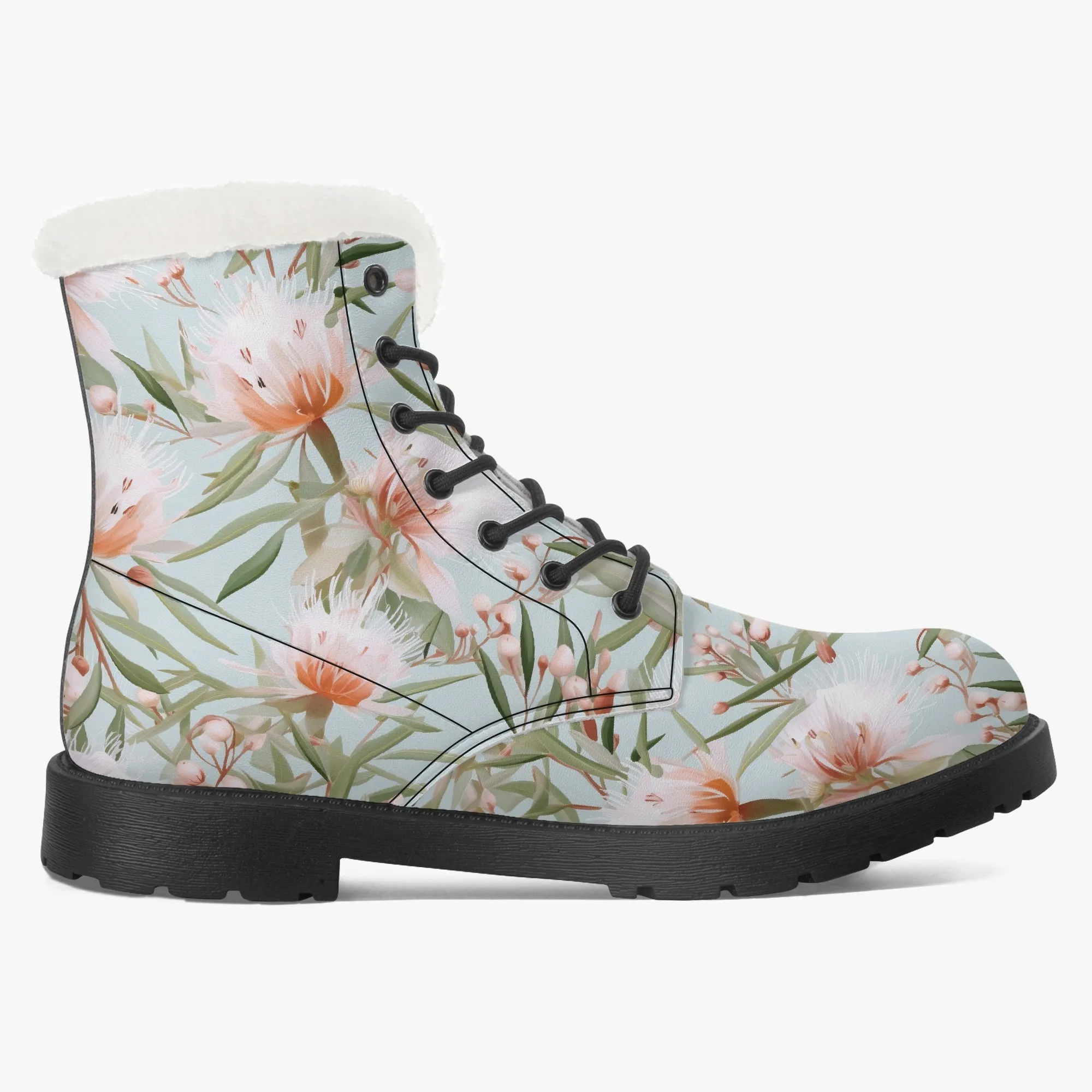Faux Fur Leather Boots Australian Floral 3