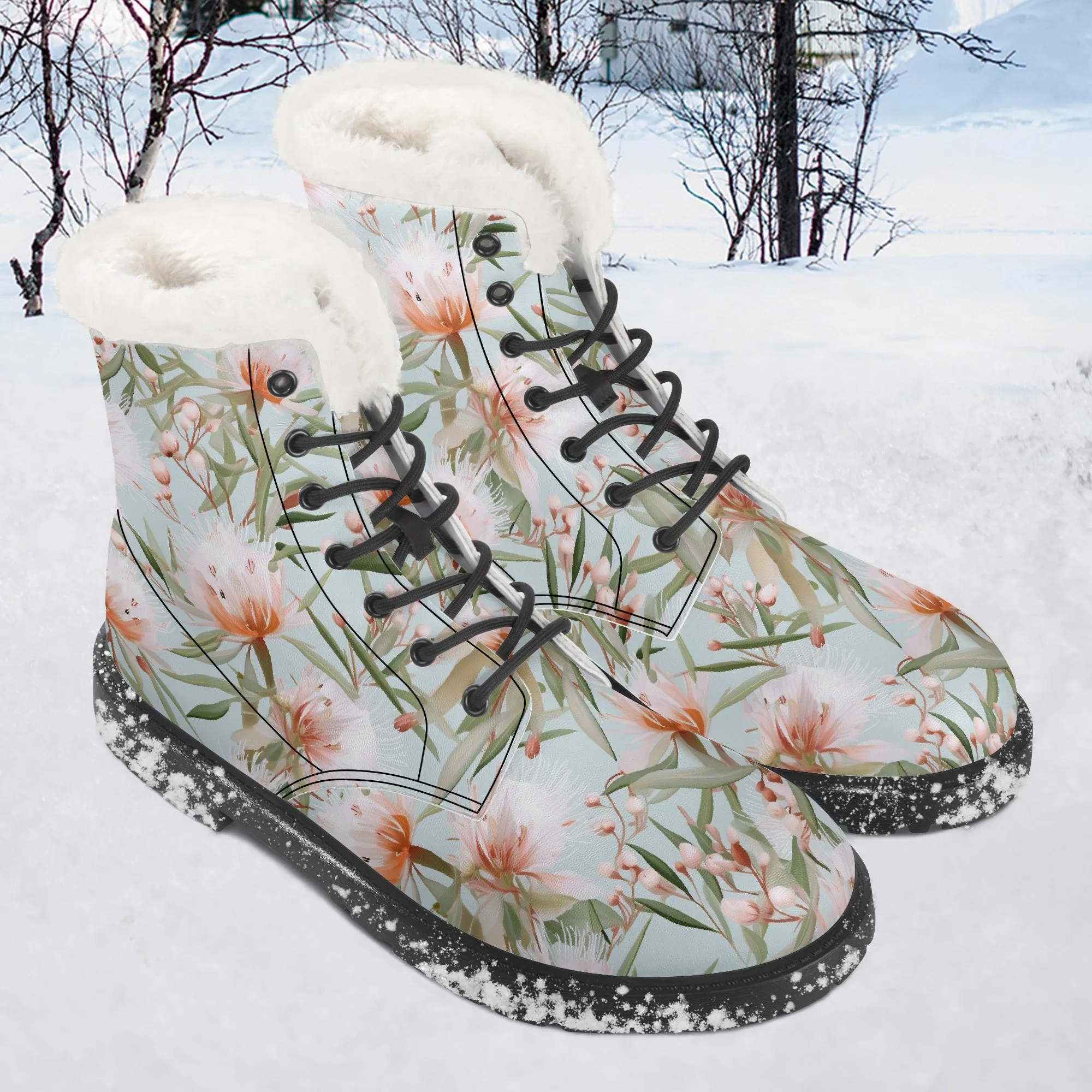Faux Fur Leather Boots Australian Floral 3