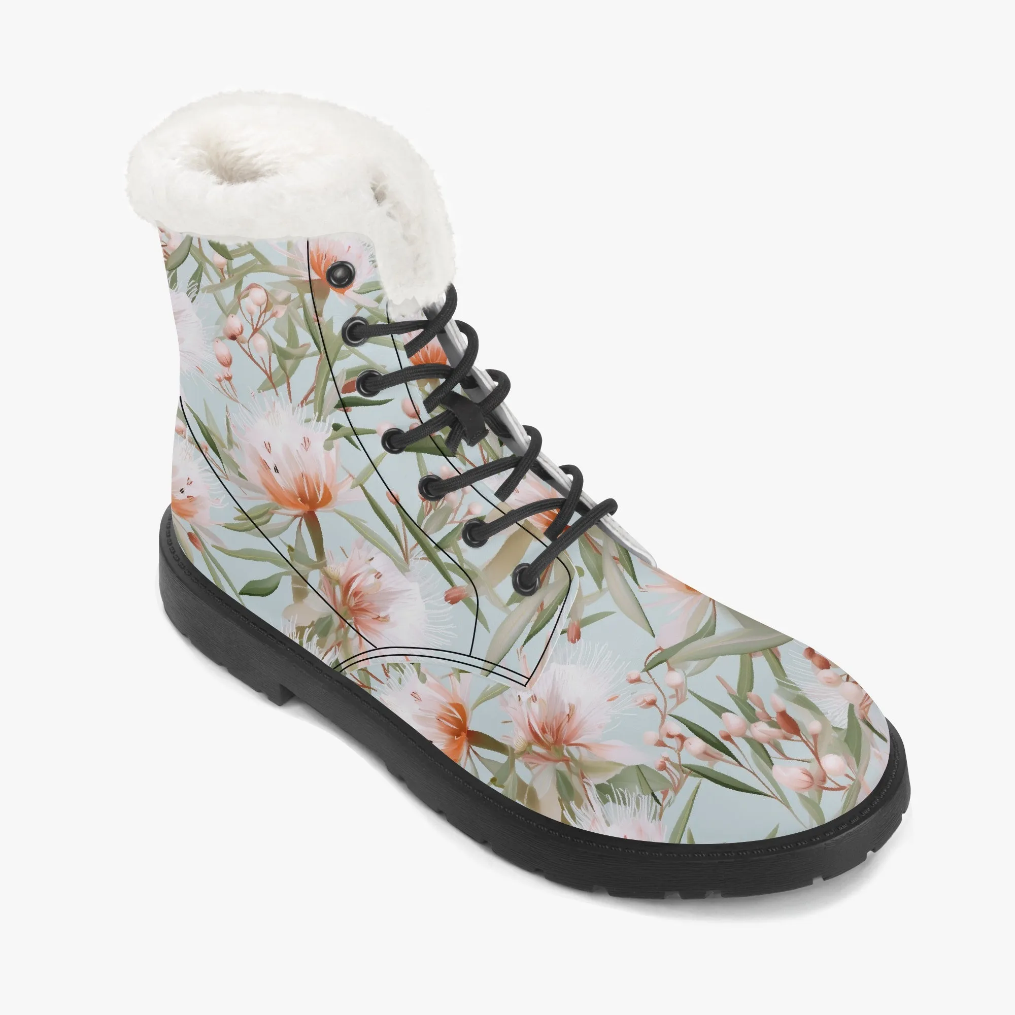 Faux Fur Leather Boots Australian Floral 3