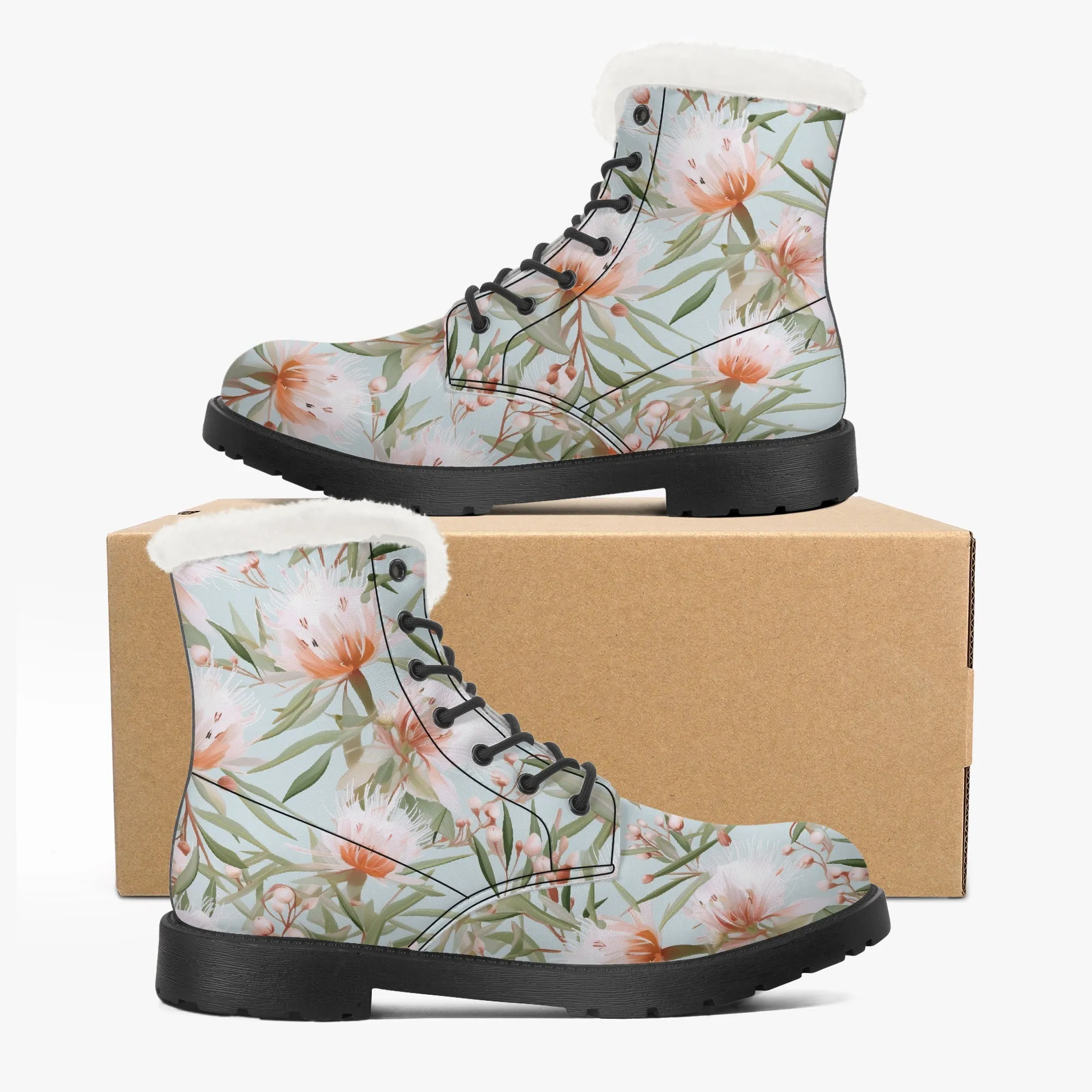 Faux Fur Leather Boots Australian Floral 3