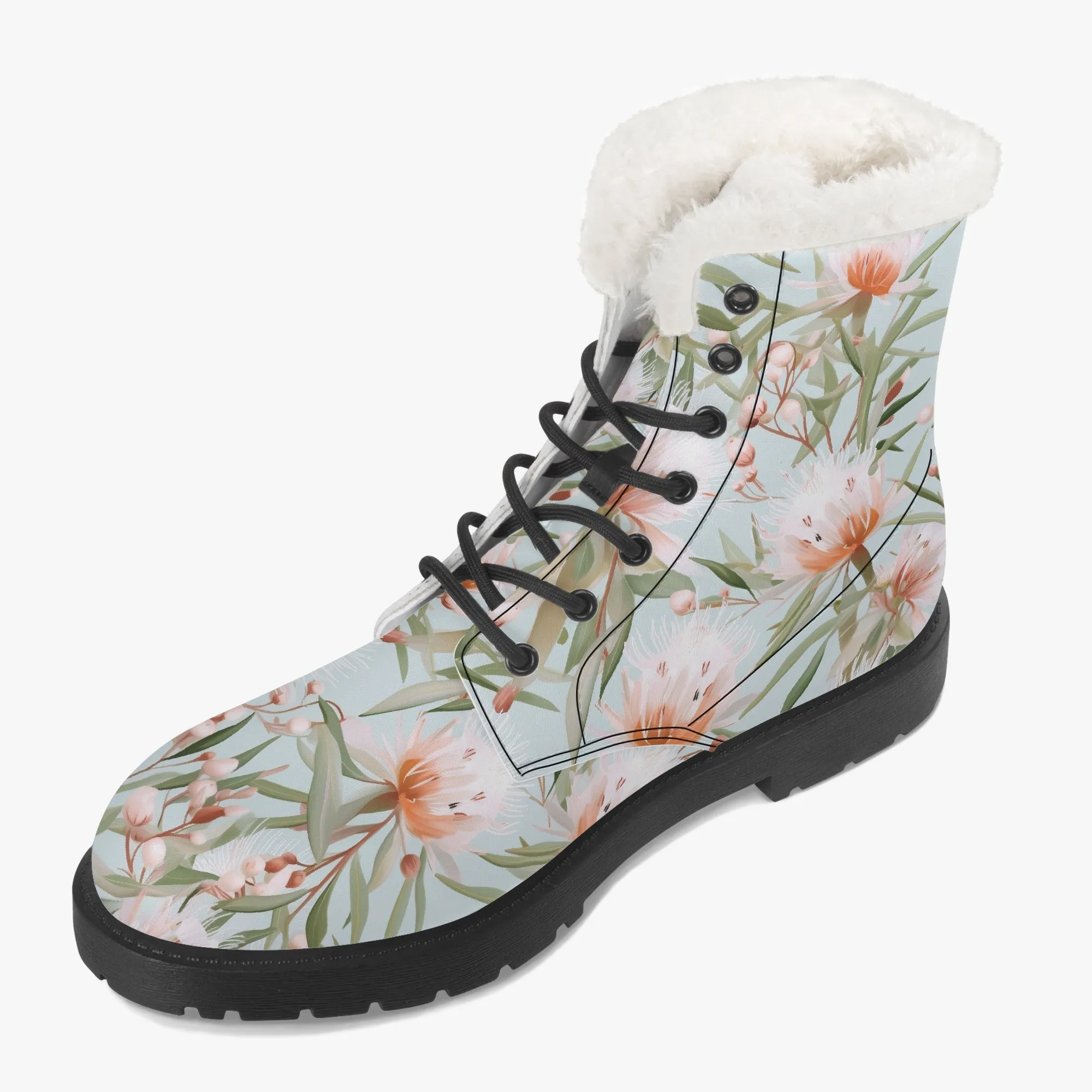 Faux Fur Leather Boots Australian Floral 3