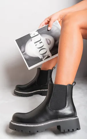 Faux Suede Diamante Chelsea Ankle Boots