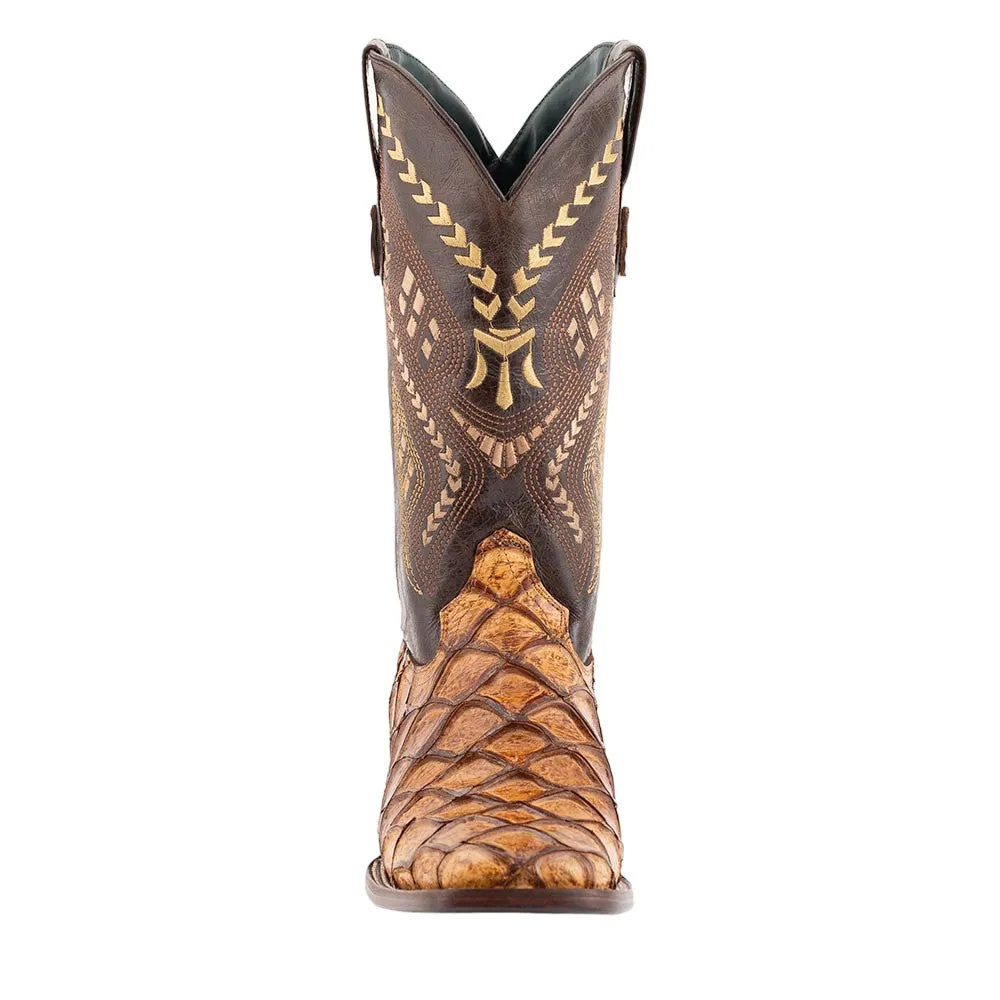 Ferrini Bronco Cigar Pirarucu Print Square Toe Leather Cowboy Boots
