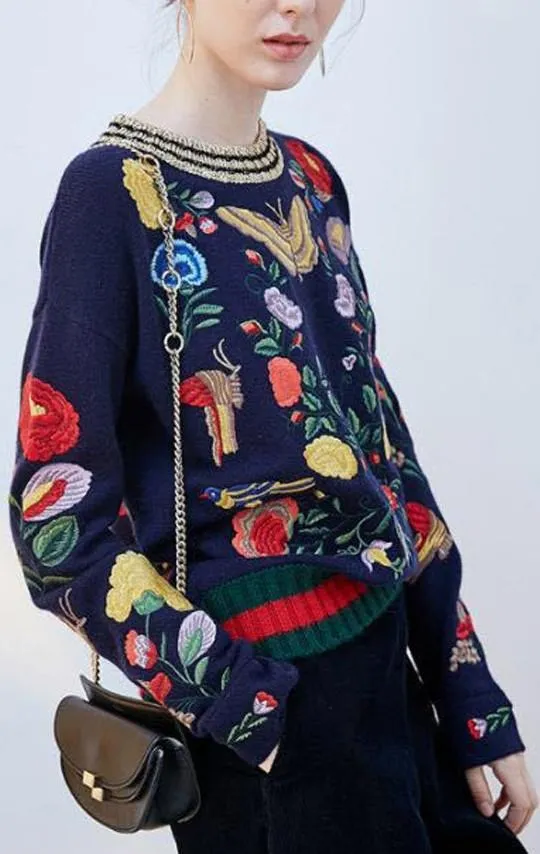 Garden Embroidered Knit Sweater