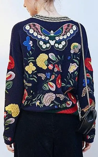 Garden Embroidered Knit Sweater