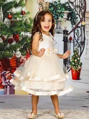 Girls Elegant Pearl Embellished Two Tier Dress