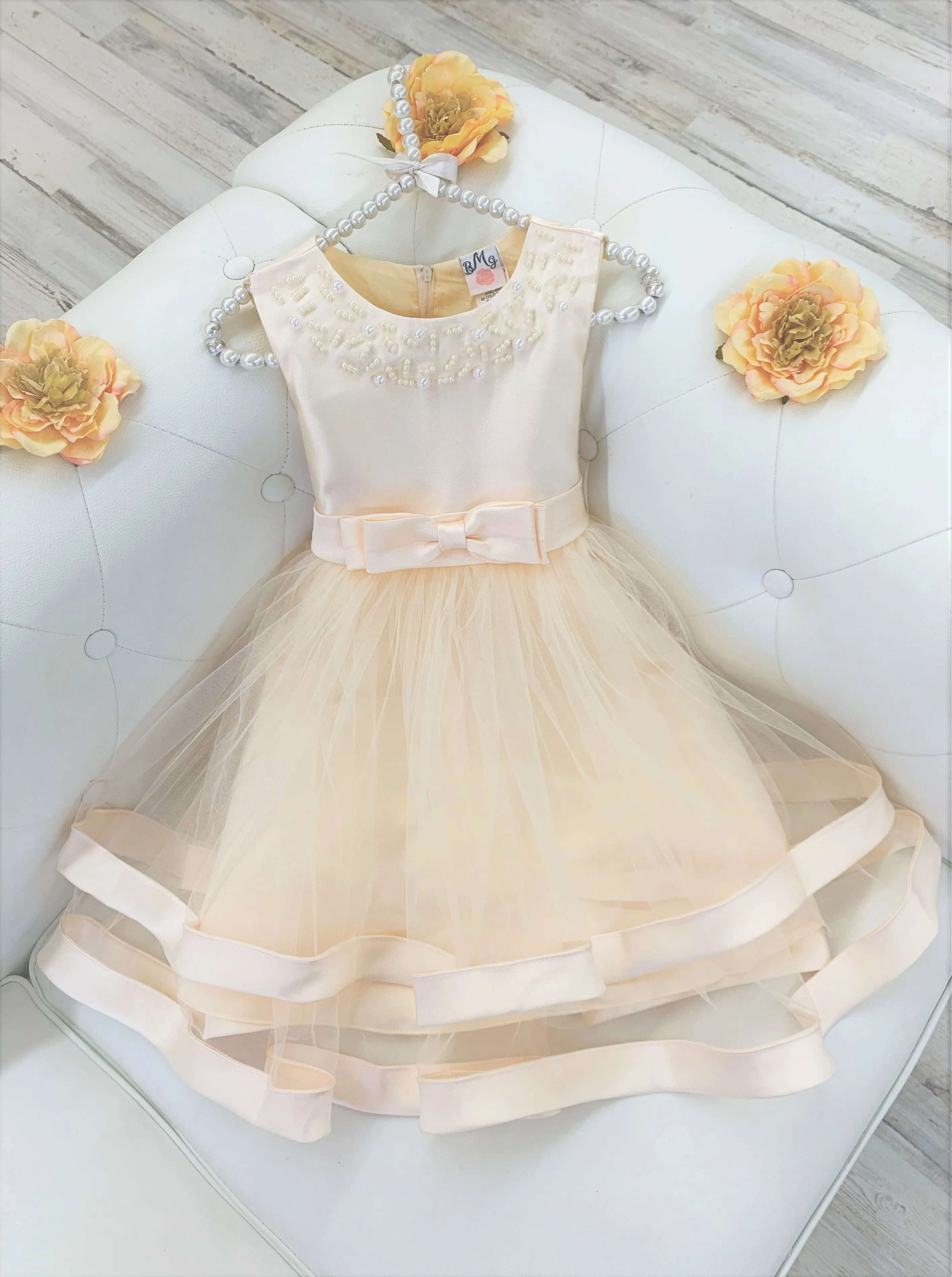 Girls Elegant Pearl Embellished Two Tier Dress