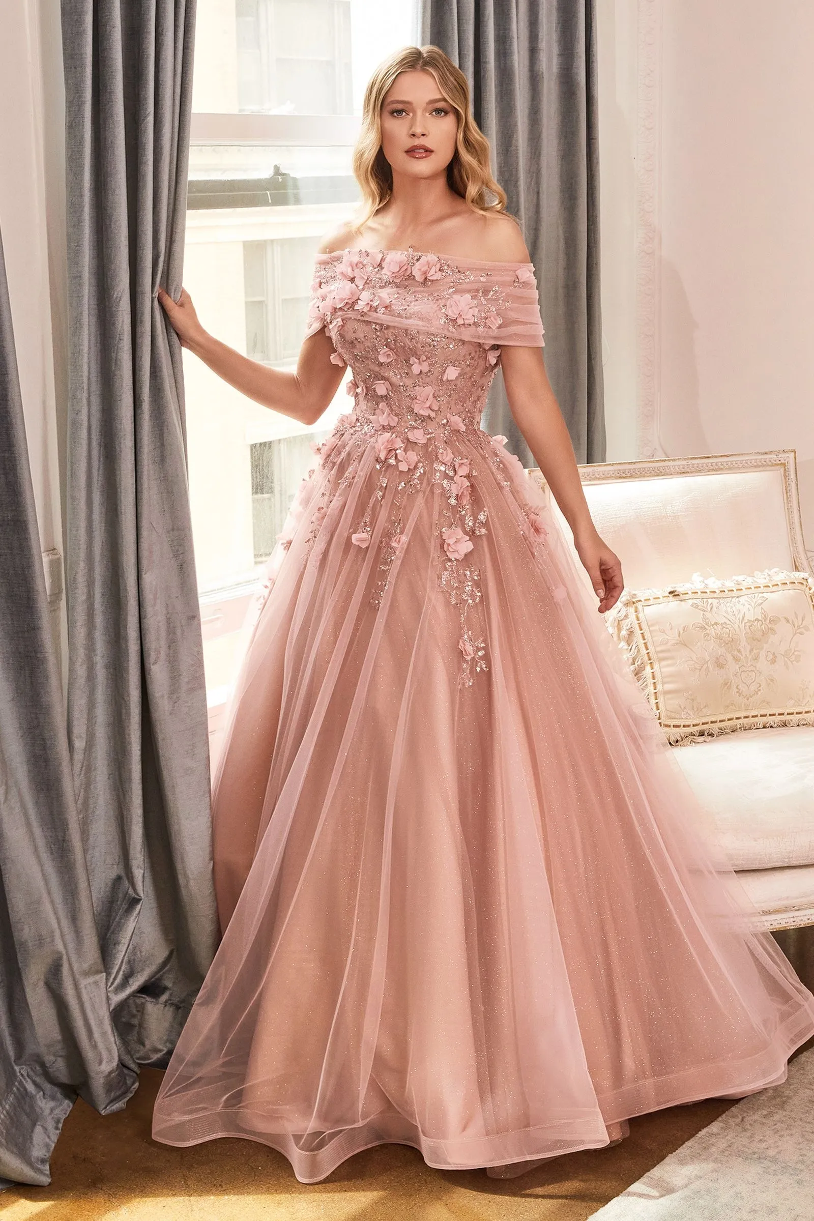Glitter Tulle Ball Gown w/ Strapless Layer