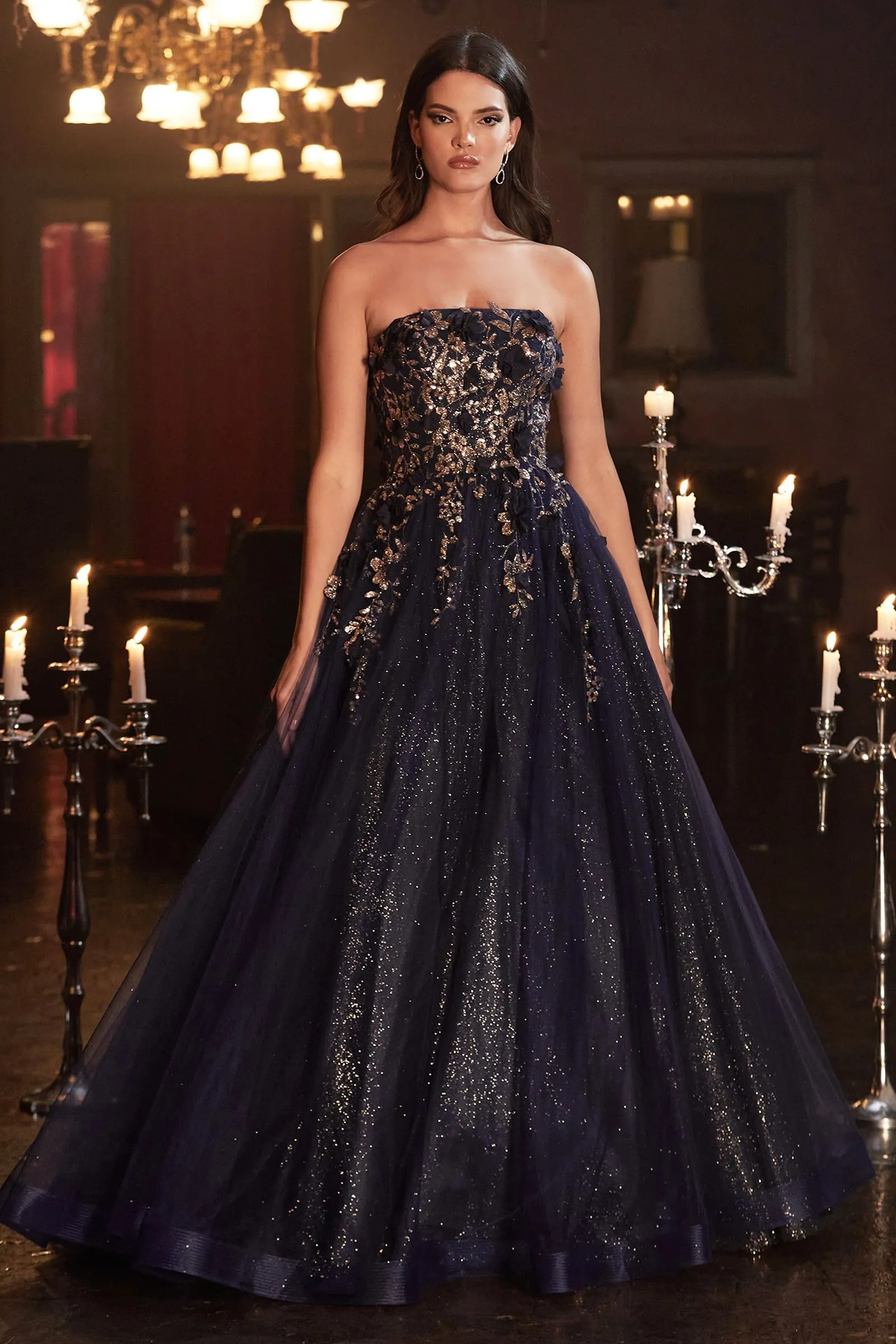 Glitter Tulle Ball Gown w/ Strapless Layer