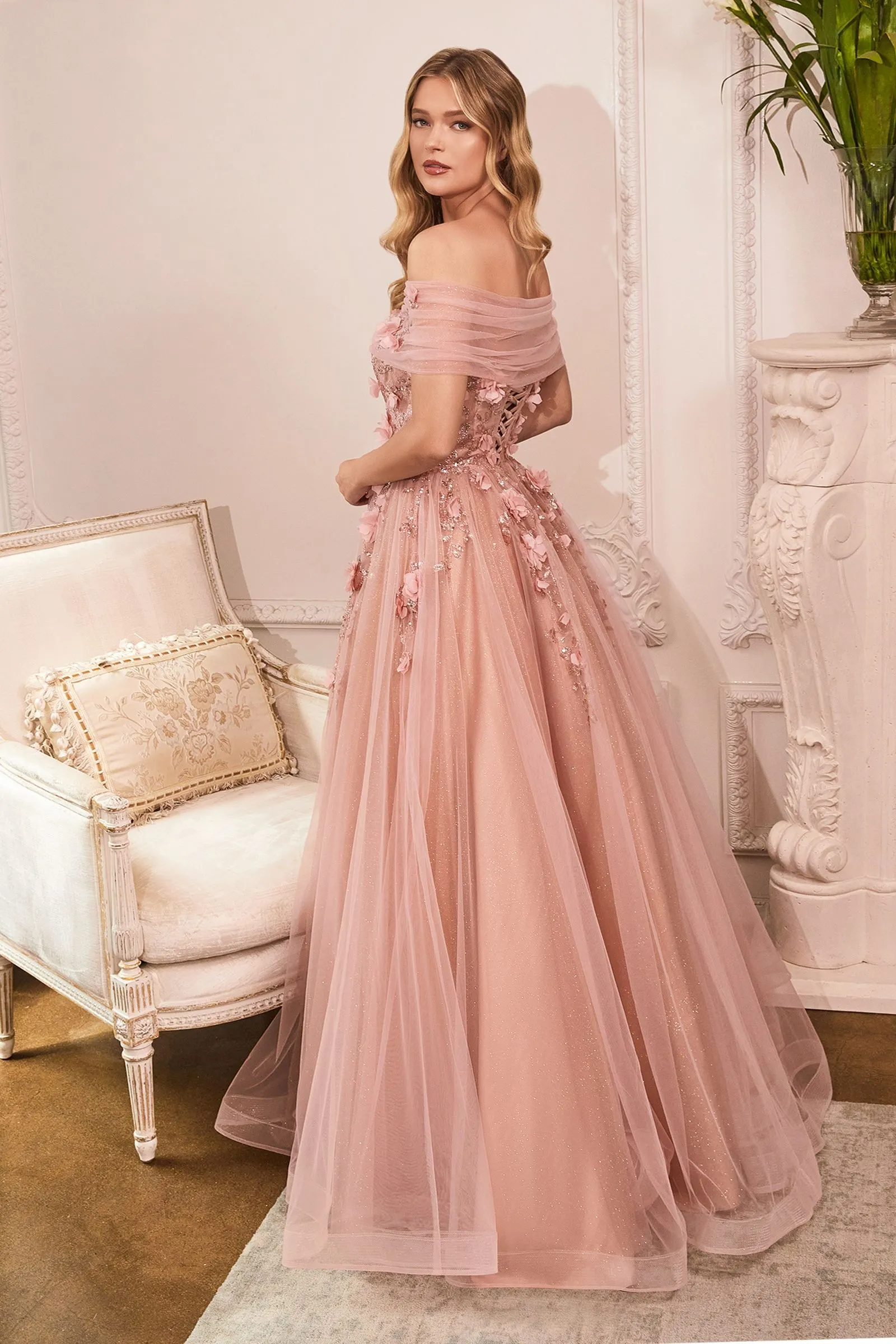 Glitter Tulle Ball Gown w/ Strapless Layer
