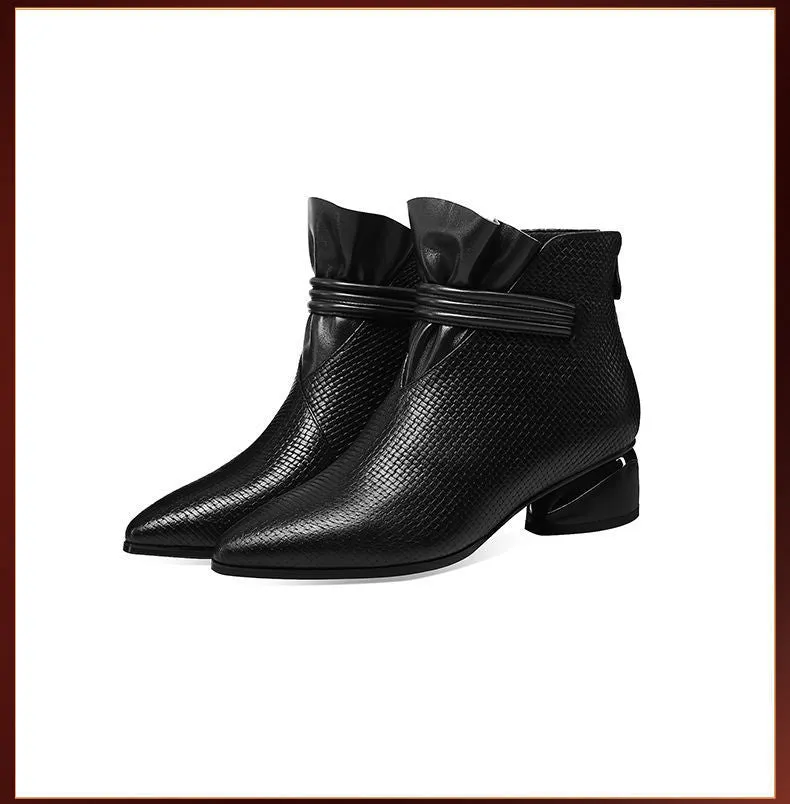 Heel Round Toe Soft Leather Plus Size Fashion Short Boots Women Shoes