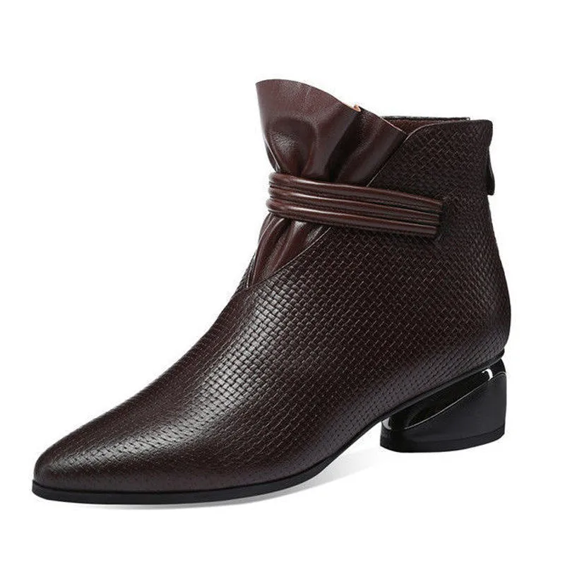 Heel Round Toe Soft Leather Plus Size Fashion Short Boots Women Shoes