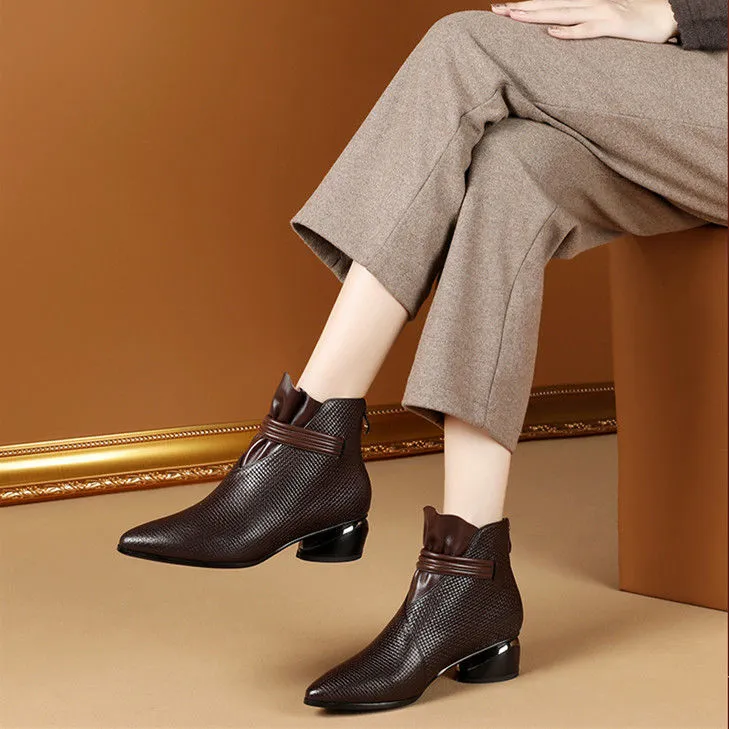 Heel Round Toe Soft Leather Plus Size Fashion Short Boots Women Shoes