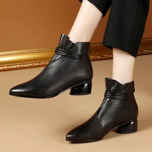 Heel Round Toe Soft Leather Plus Size Fashion Short Boots Women Shoes