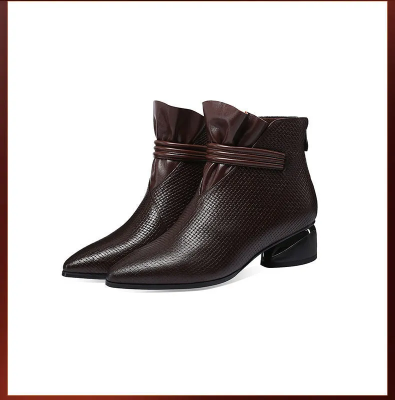 Heel Round Toe Soft Leather Plus Size Fashion Short Boots Women Shoes