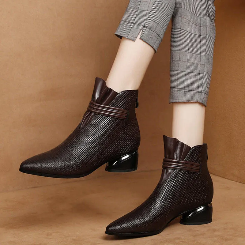 Heel Round Toe Soft Leather Plus Size Fashion Short Boots Women Shoes