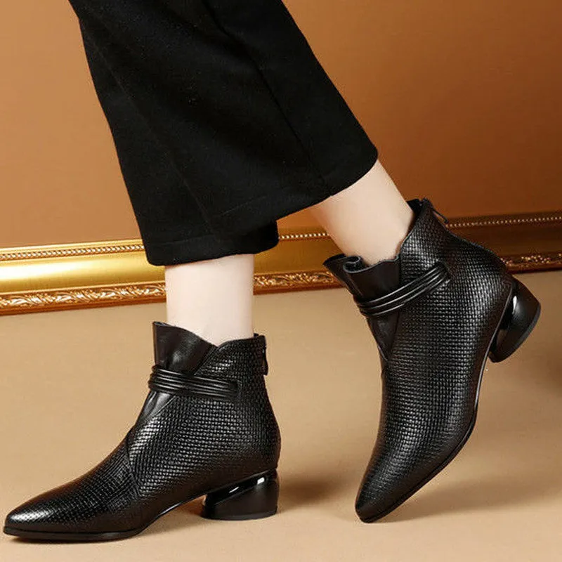 Heel Round Toe Soft Leather Plus Size Fashion Short Boots Women Shoes
