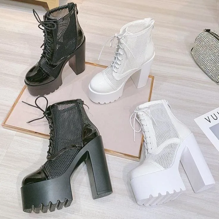 Hollow Mesh High Heel Platform Boots MK15050