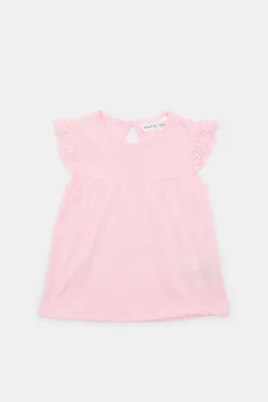 Infant Girls Pink Schiffli Sleeves Knit Blouse