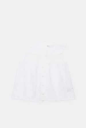 Infant Girls White Dobby Frill Sleeves Blouse