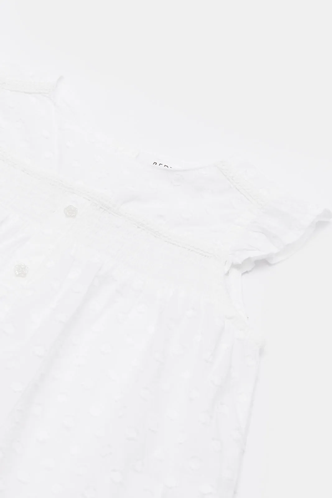 Infant Girls White Dobby Frill Sleeves Blouse