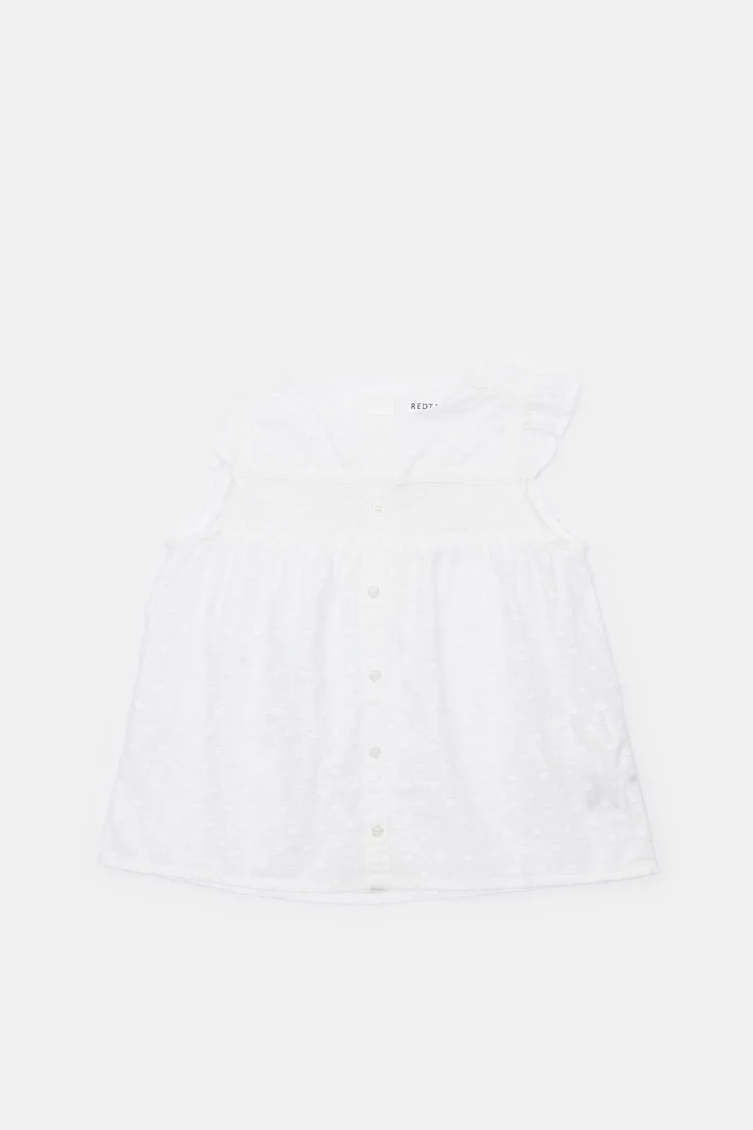 Infant Girls White Dobby Frill Sleeves Blouse