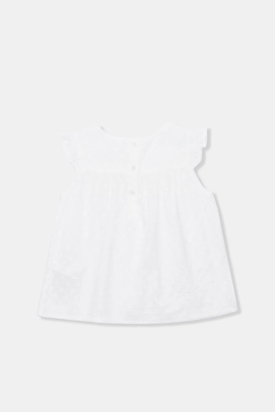 Infant Girls White Dobby Frill Sleeves Blouse