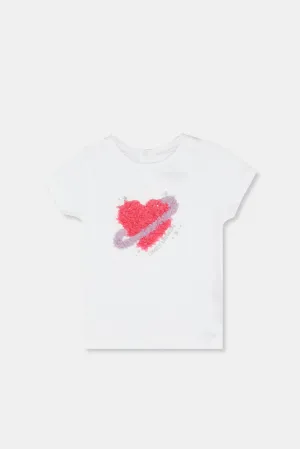 Infant Girls White Heart Artwork T-Shirt