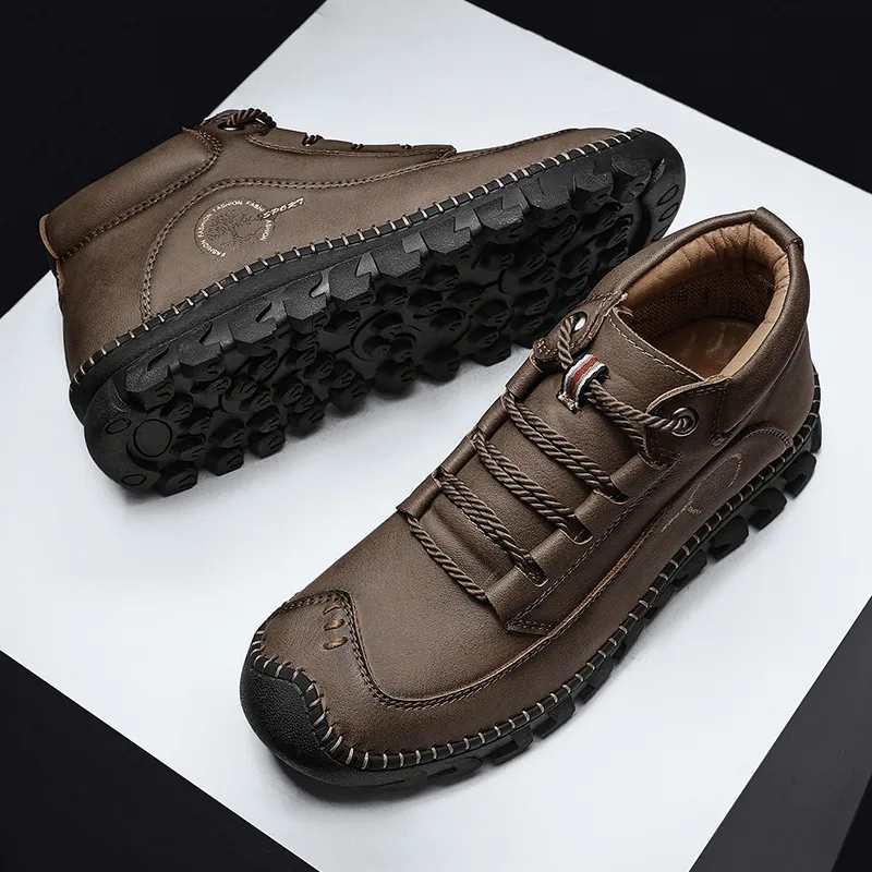 kkboxly kkboxly Men Rubber Toe Cap Non Slip Comfy Handmade Microfiber Leather Ankle Boots