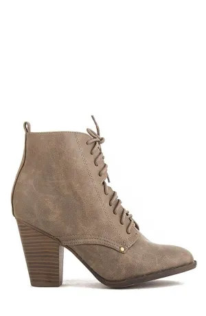 Lace-up Faux Leather Ankle Stacked Chunky Heel Vegan Bootie