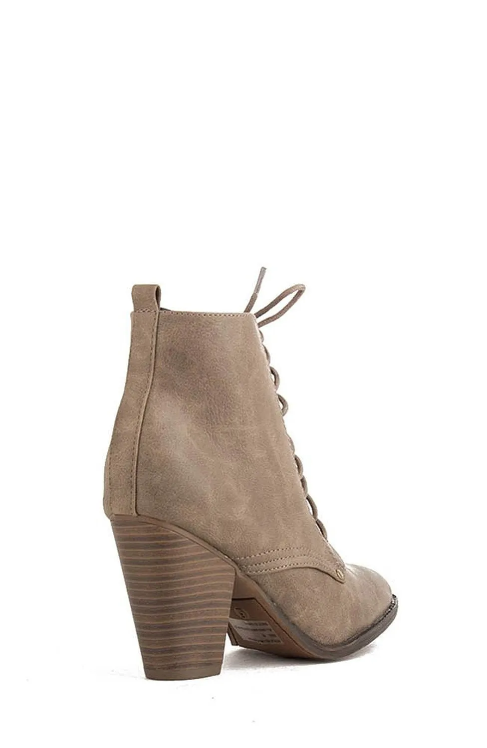 Lace-up Faux Leather Ankle Stacked Chunky Heel Vegan Bootie