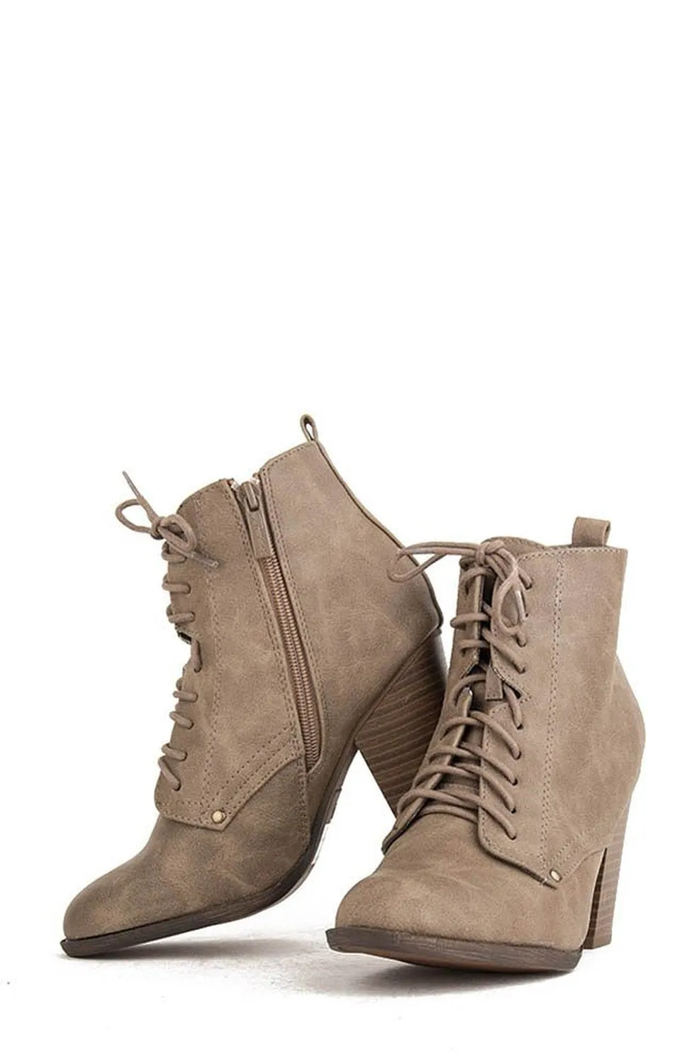 Lace-up Faux Leather Ankle Stacked Chunky Heel Vegan Bootie