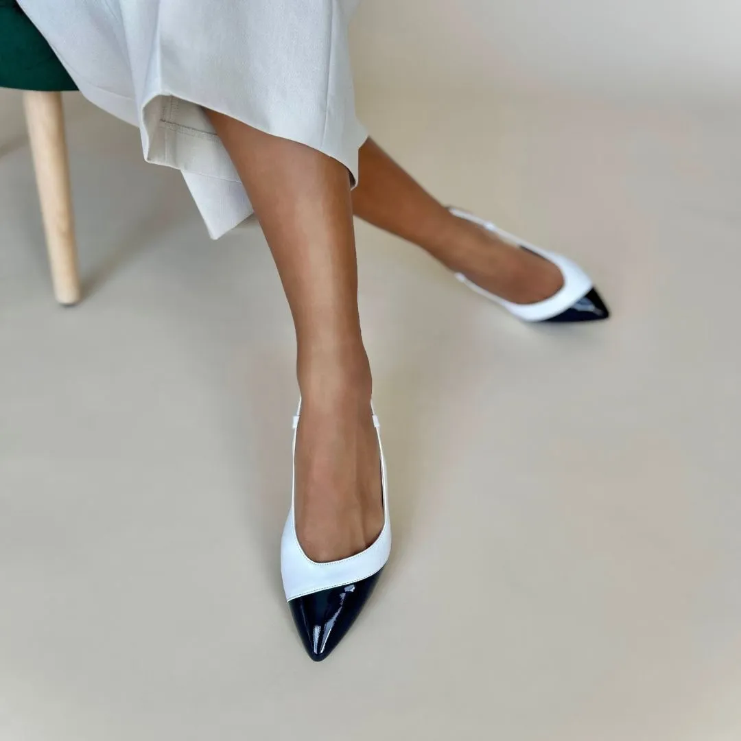 Lena Extra-Wide Fit Slingback - Cream & Navy Leather