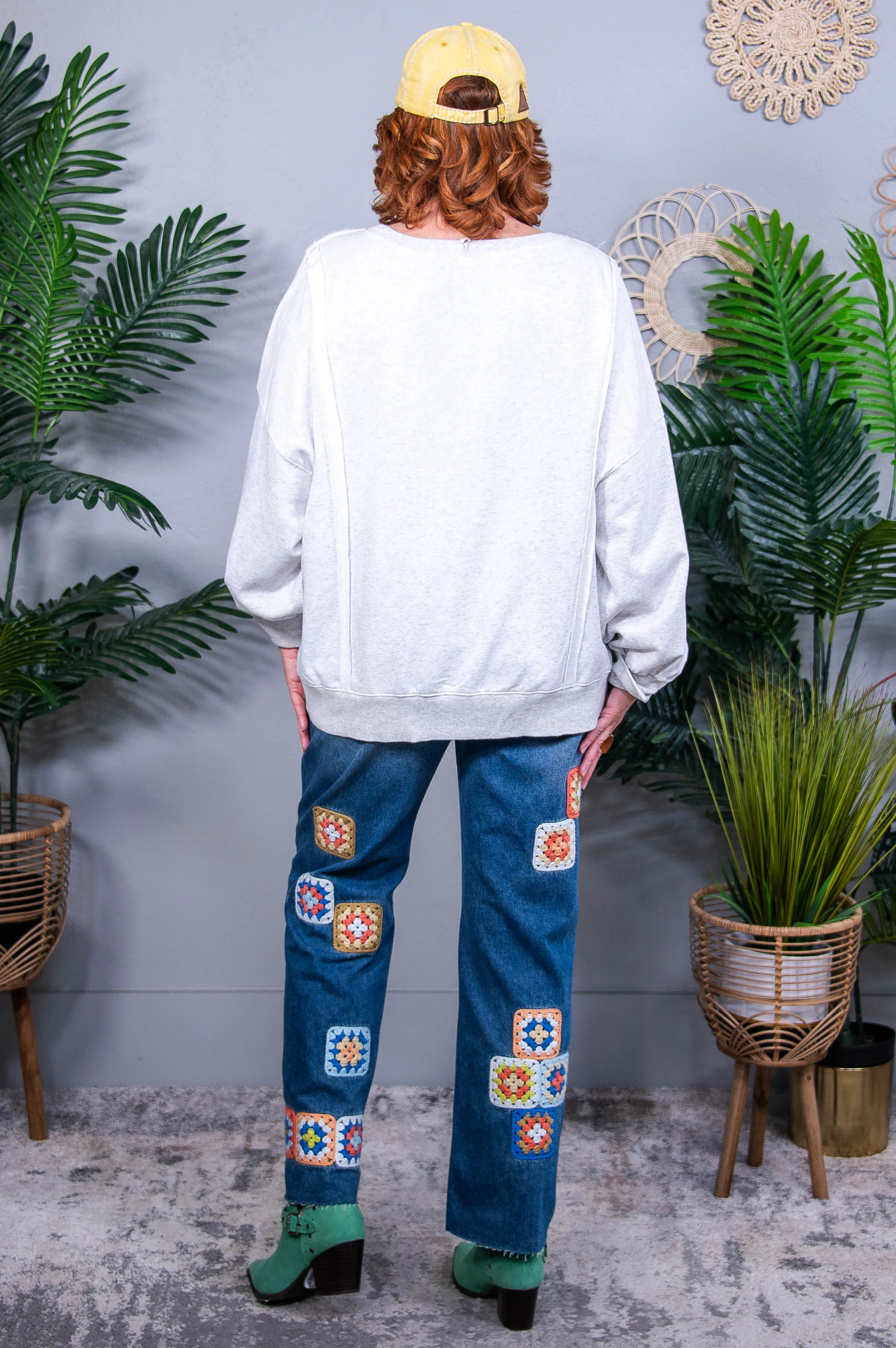 Love You More Heart Patch Slit French Terry Sweatshirt