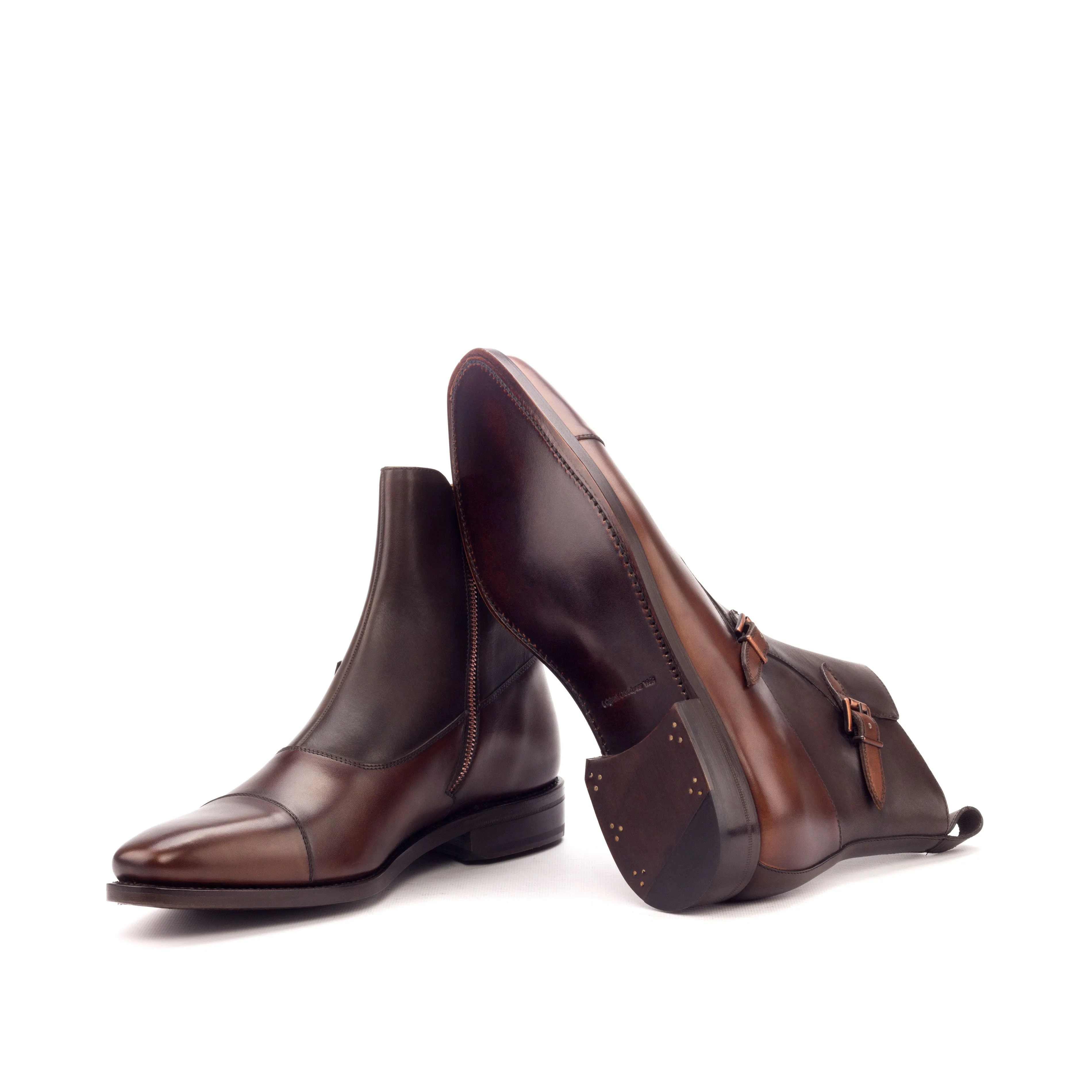 Medium & Dark Brown Painted Calf Double-Monk Boots