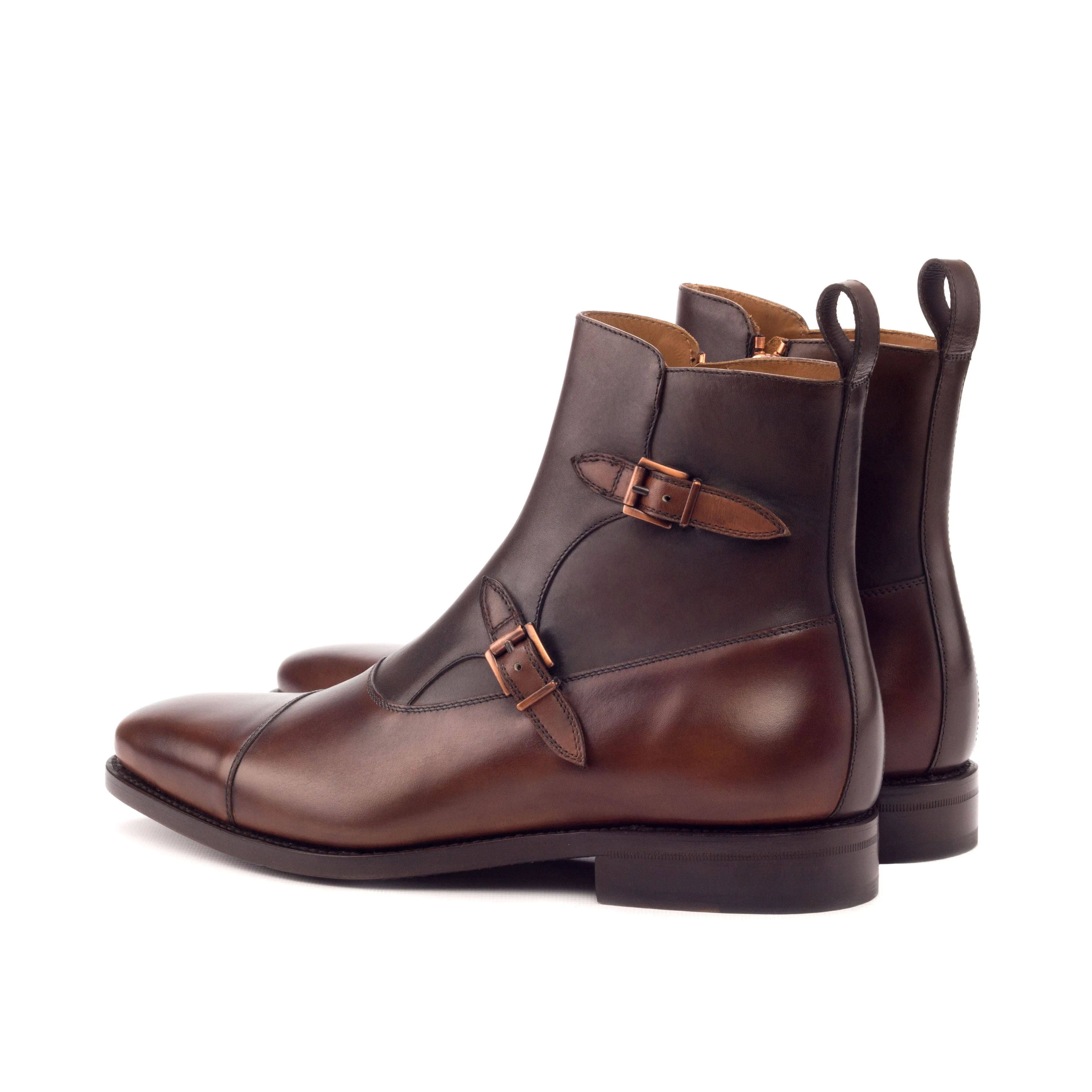 Medium & Dark Brown Painted Calf Double-Monk Boots