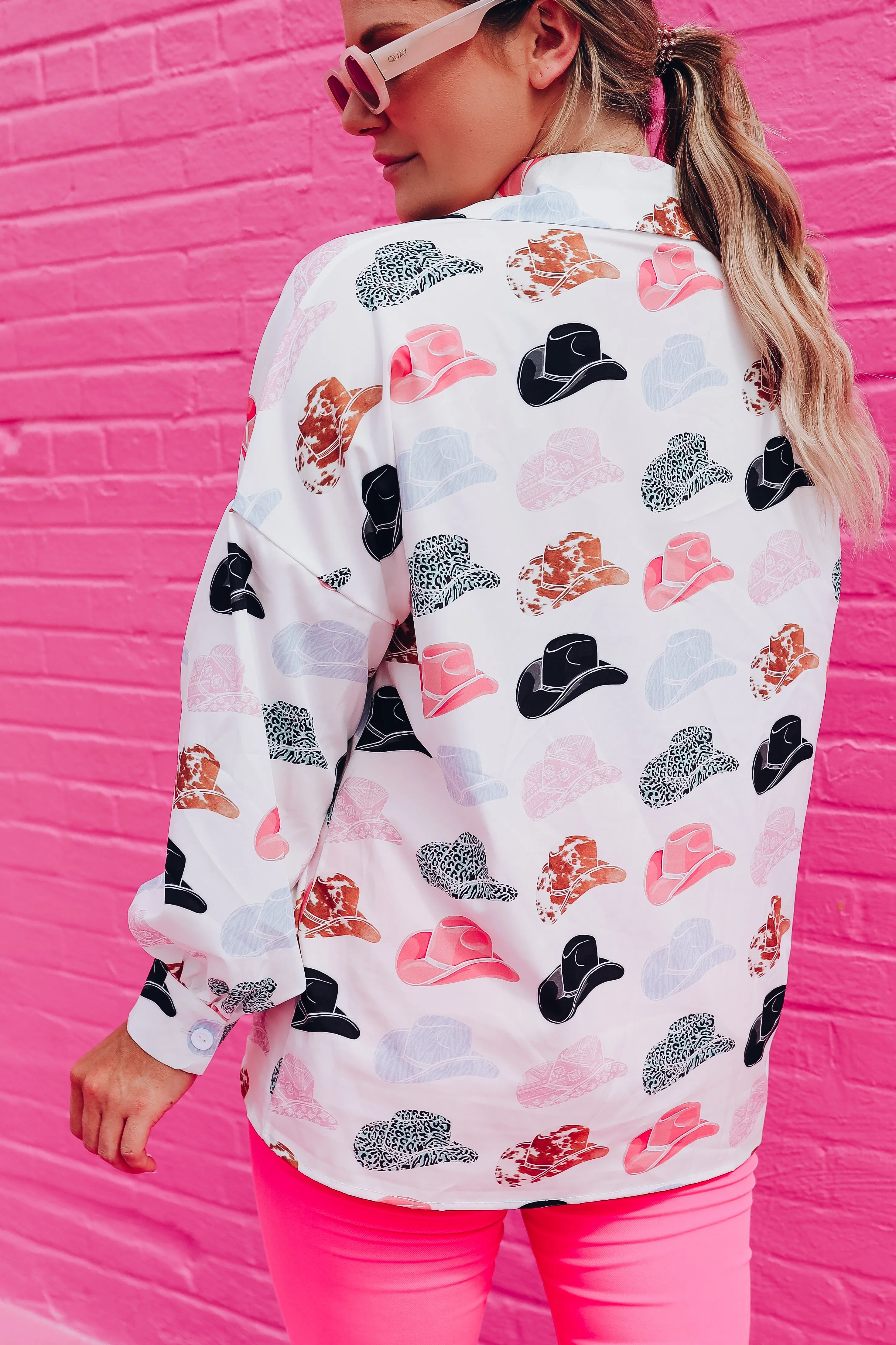 Memphis Cowboy Hat Printed Blouse - White