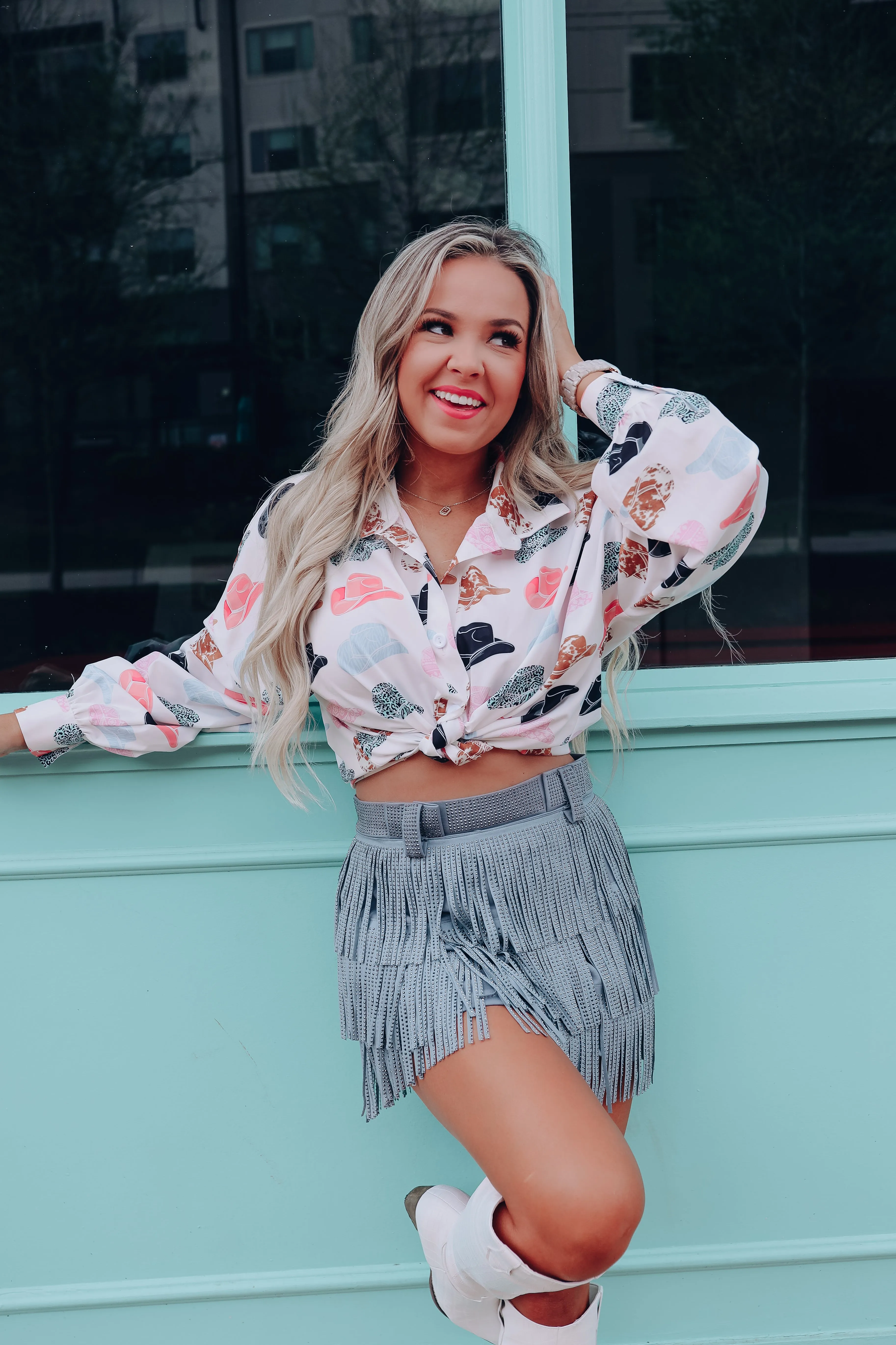 Memphis Cowboy Hat Printed Blouse - White