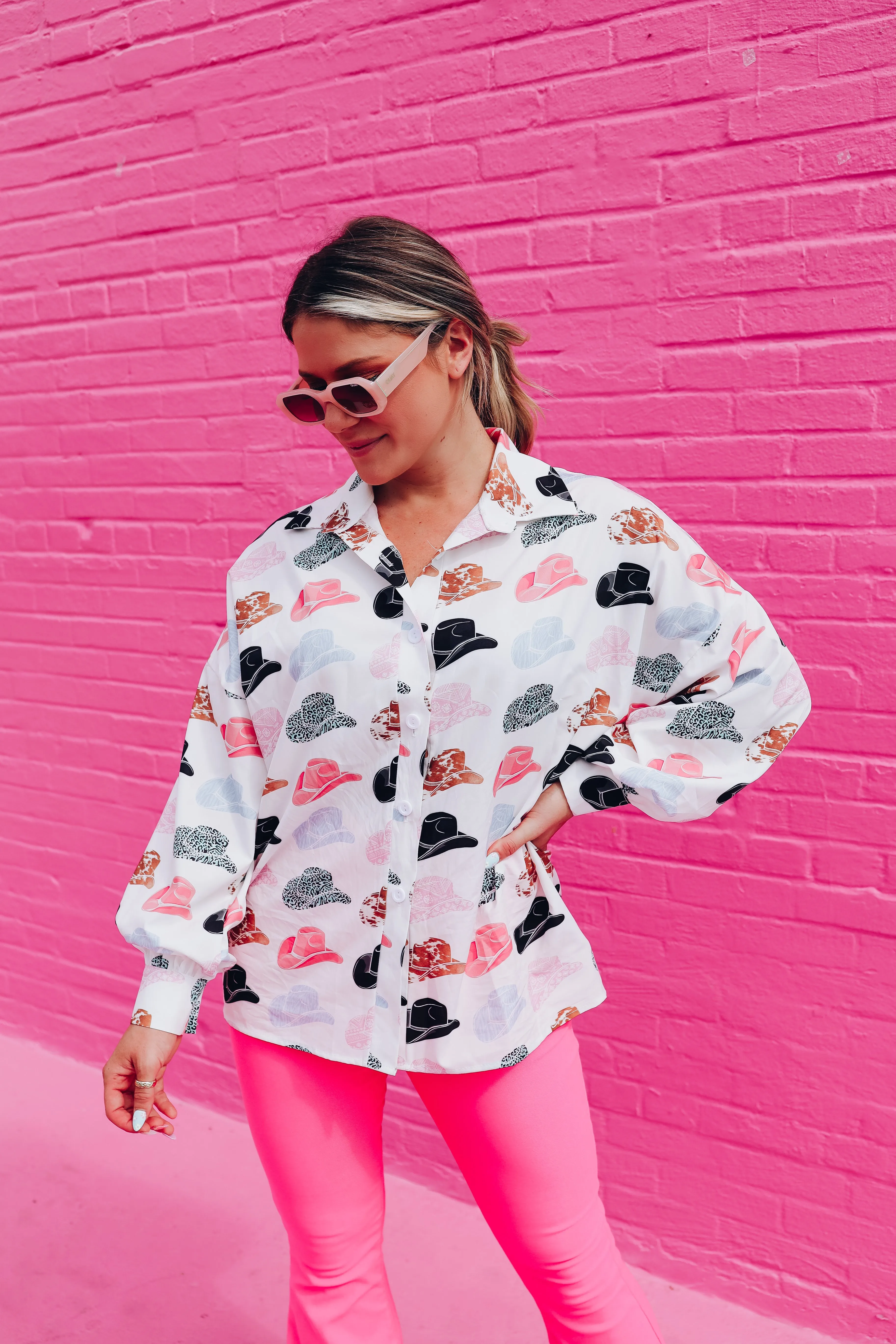 Memphis Cowboy Hat Printed Blouse - White