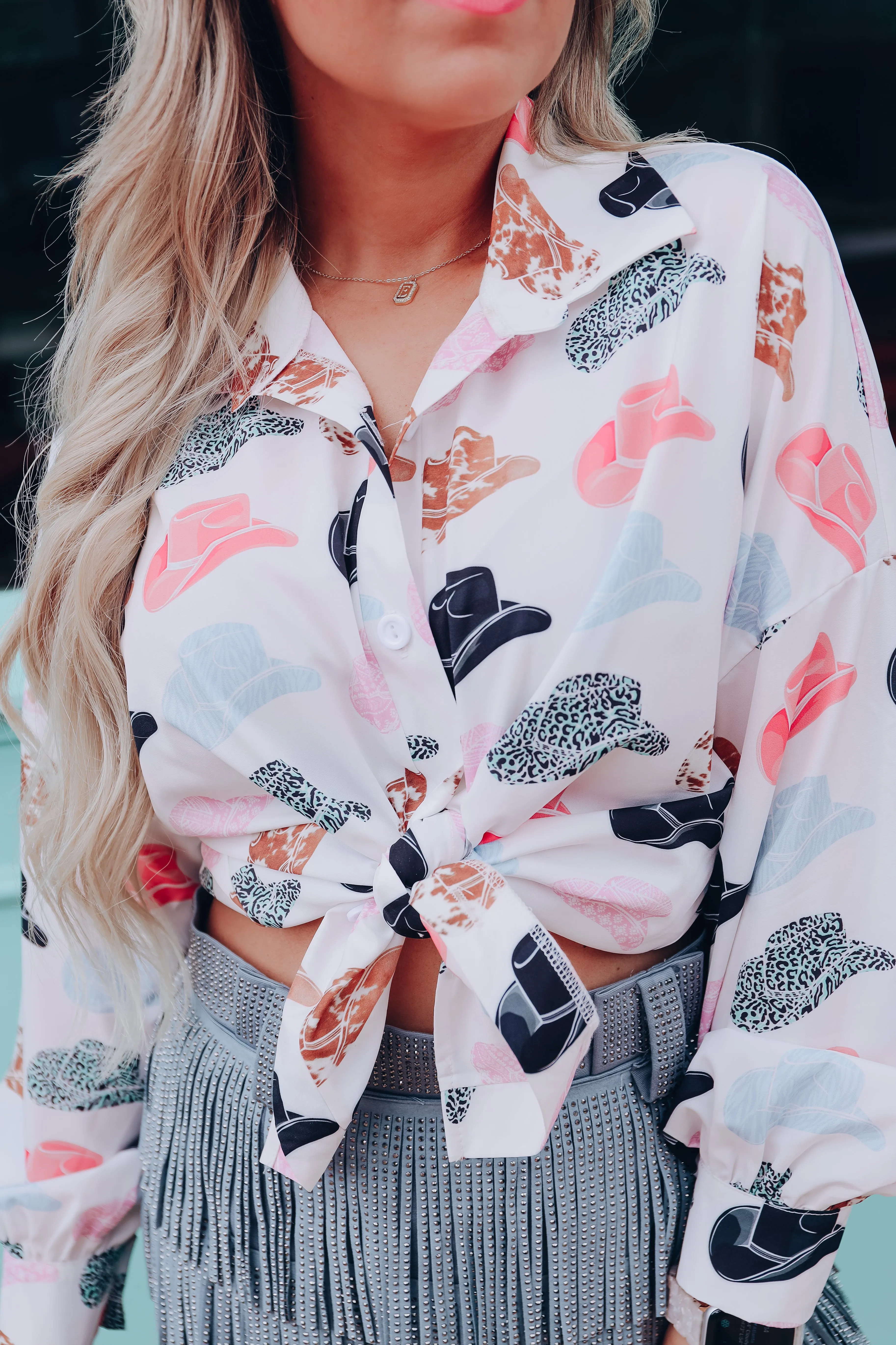 Memphis Cowboy Hat Printed Blouse - White