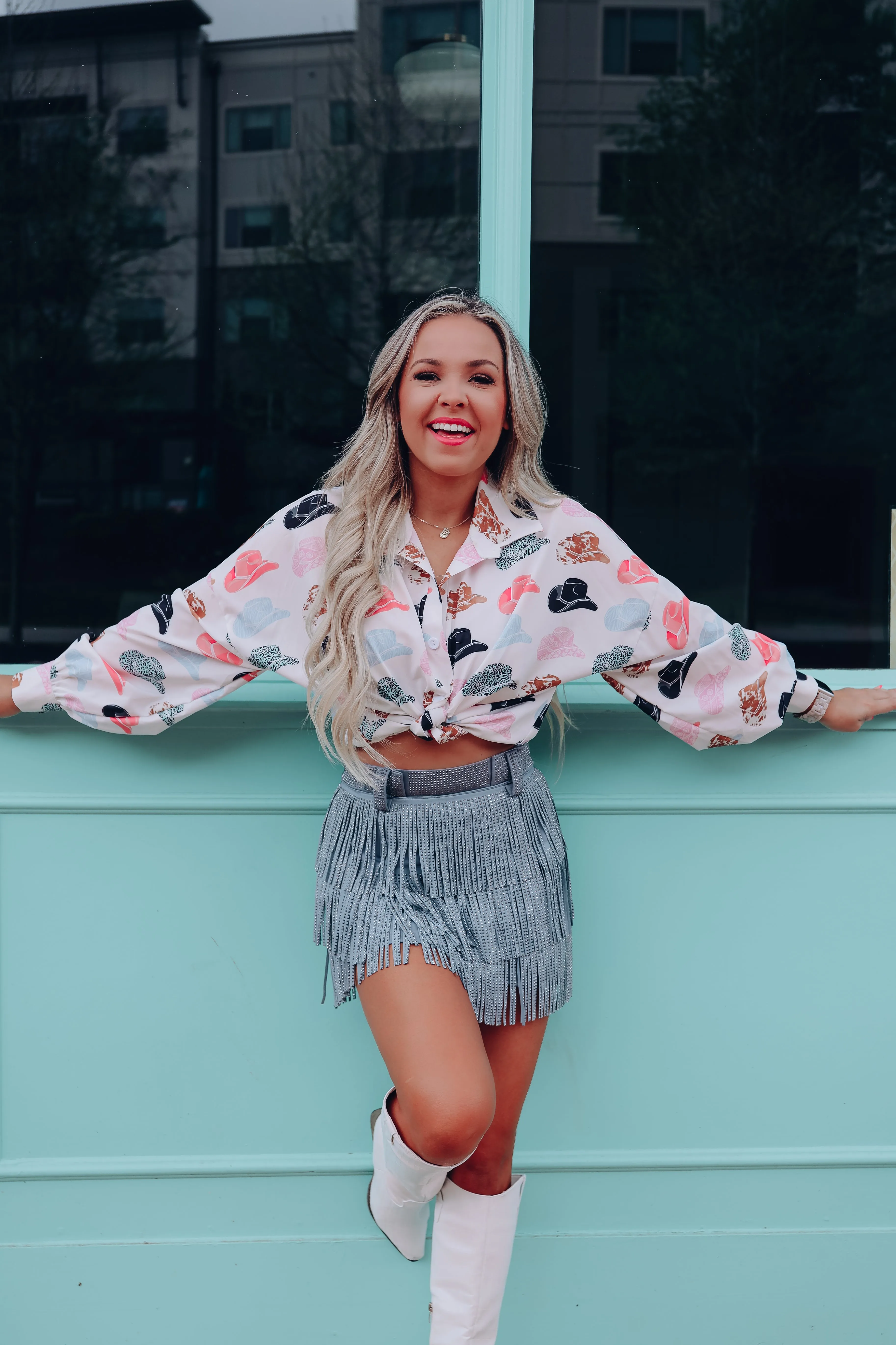 Memphis Cowboy Hat Printed Blouse - White