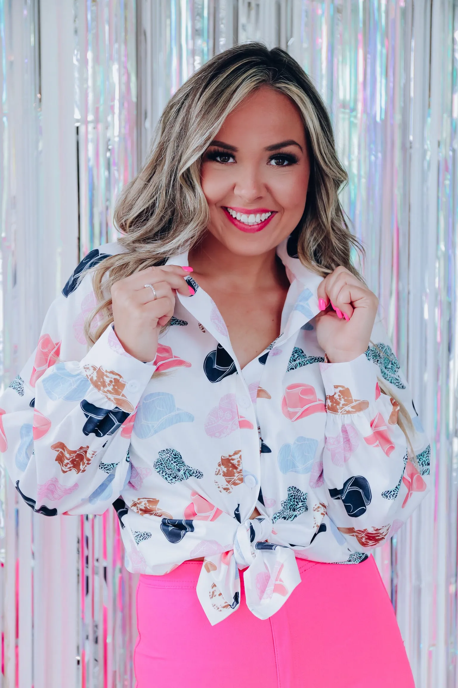 Memphis Cowboy Hat Printed Blouse - White