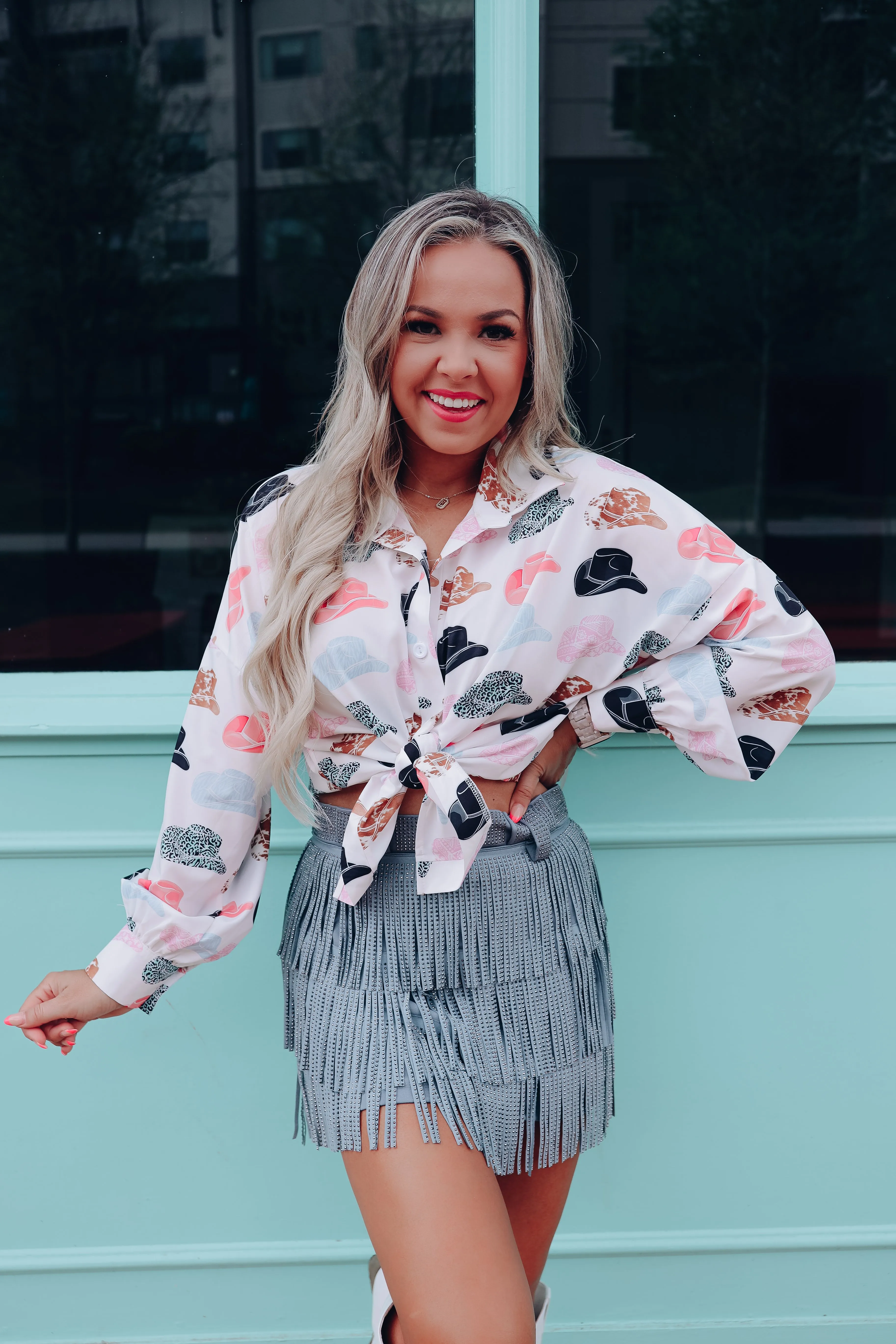 Memphis Cowboy Hat Printed Blouse - White